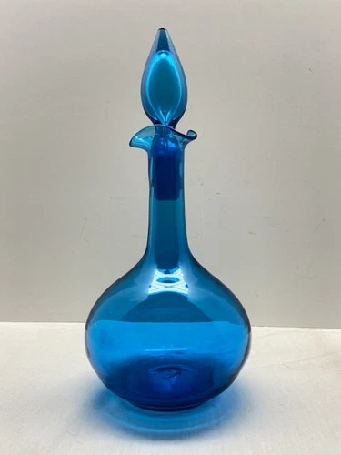 MCM ~ BLENKO Art Glass Wayne Husted Blue Decanter 13.5”