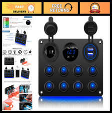 8 Gang Rocker Switch Panel 12V Waterproof LED Voltmeter Dual USB Charger DC Sock
