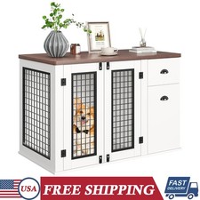 Dog Crate Furniture 44 Inch Wooden Indoor Dog Kennels Cage w/ Drawers  Cabinets