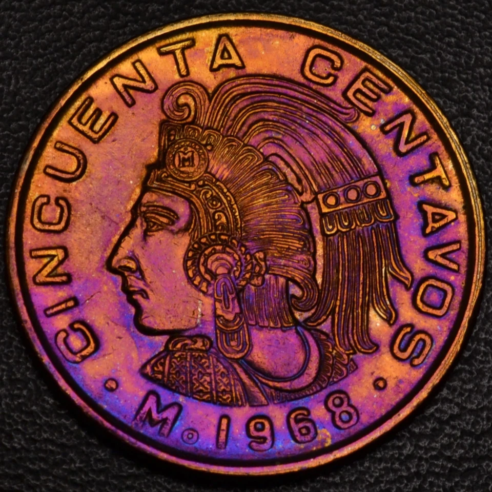 México 50 centavos 1968 hermosa tonificación OV y rev (L48-11) Foto 2 de 3