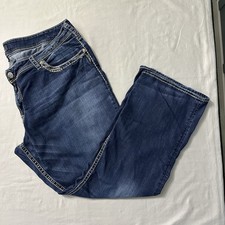 Silver Jeans Suki Mid Bootcut Jeans W34 L31 Plus Size 24 Thick Stitch Distressed
