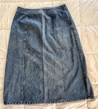 COVINGTON Denim Midi Skirt 12 Petite Jean A-line Paneled Y2K Vintage Modest