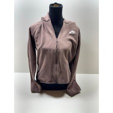 Nike Women  s Full Zip Hoodie Sz Medium Taupe Zippered Pockets Athleisure Logo