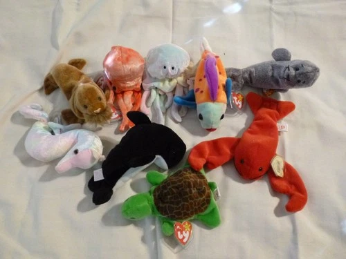 TY Beanie Babies Sea Creatures Lot of 9, Vintage Retired New with Tags 1990-2000