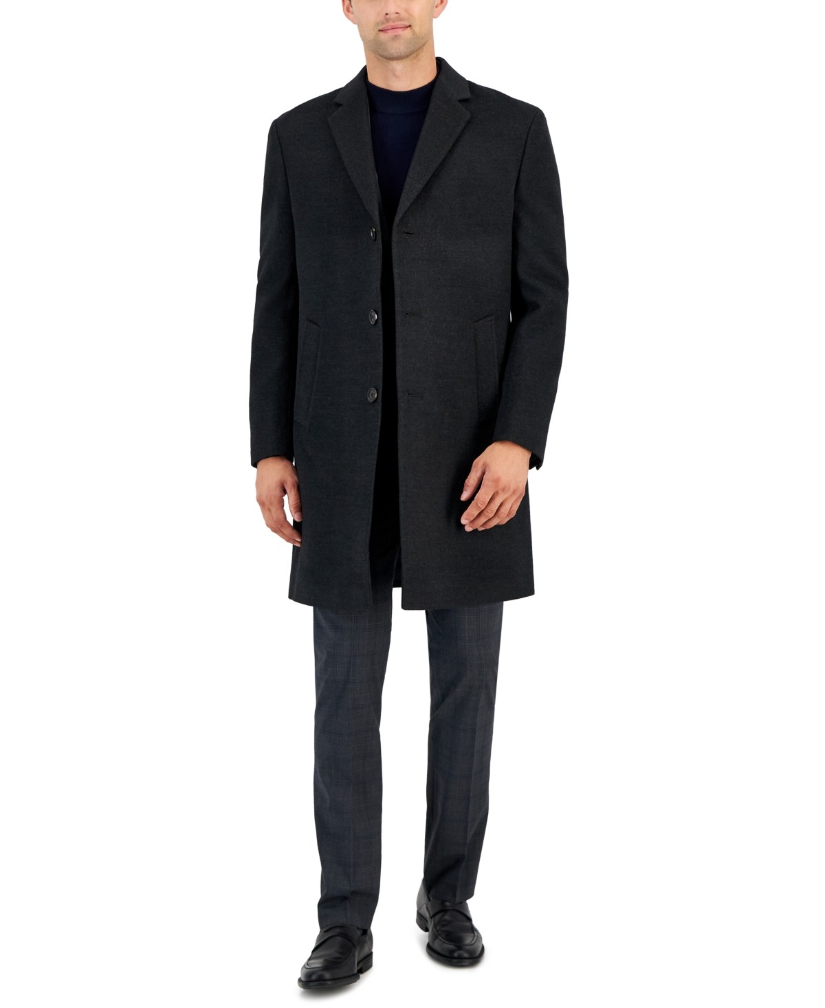 Kenneth Cole Mens Classic fit Overcoat Coat 40 R Charcoal Grey Solid 11490₽