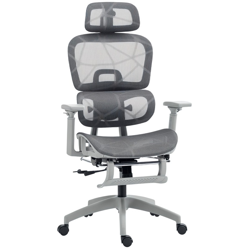 HOMCOM Ergonomic Swivel Office Chair Computer Chair with 3D Armrest, Grey