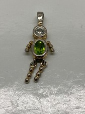 925 Silver Little Boy Pendant August Birthstone Color Green  Clear Stone .