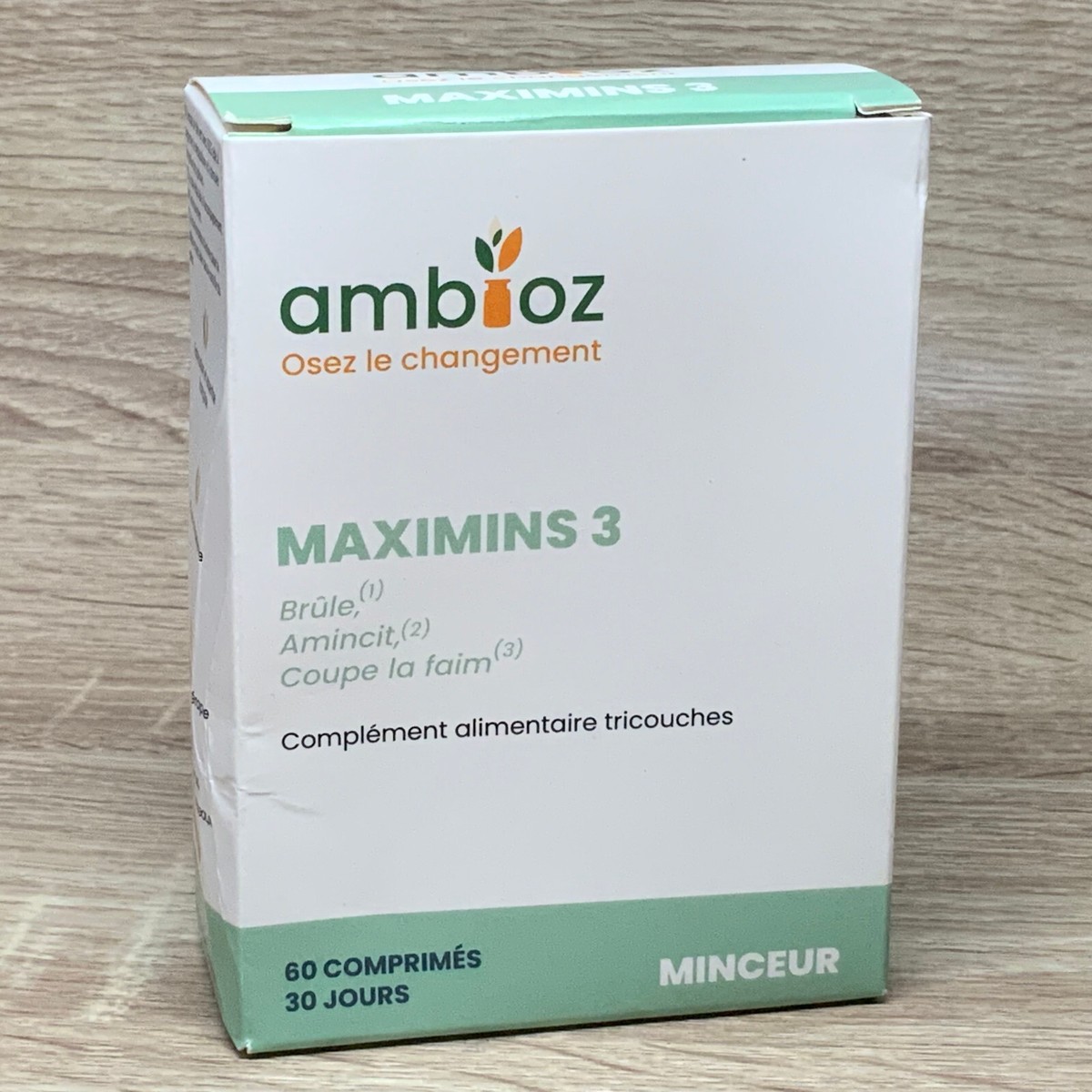 AMBIOZ MAXIMINS3 - Complément Pour Perte De Poids, Réduit Fatigue, Coupe-faim - 60 Comprimés (05/2026)