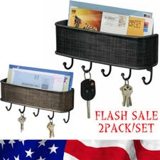 Wall Mount Key Rack Hanger Holder 5 Hook Storage Mail Organizer Home Decor Gifts