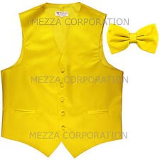 New Men's Vesuvio Napoli Tuxedo Vest Waistcoat Bowtie prom wedding party Yellow