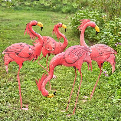 Set of Metal Bright Pink Flamingos
