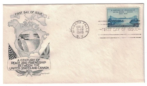 1948 FDC 100 YEARS OF PEACE & FRIENDSHIP BETWEEN U.S. & CANADA SMARTCRAFT CACHET