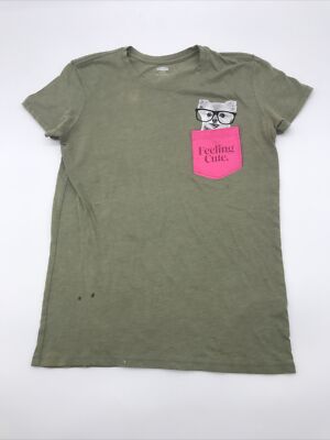 Old Navy T-Shirt Youth Girls X-Large Green Pocket Logo Dog #20192