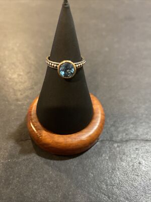 T&C Designer Ring Sterlingsilber 14 Karat Gold Blautopas Größe: 6,75