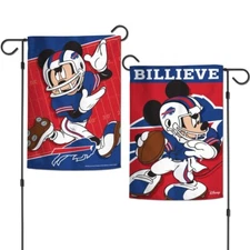 BUFFALO BILLS BILLIEVE MICKEY MOUSE DISNEY 12"X18" 2 SIDED GARDEN FLAG WINCRAFT