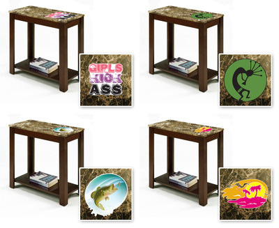 End Table Espresso Cappuccino Faux Marble Wood Night Stand Novelty Theme Decal