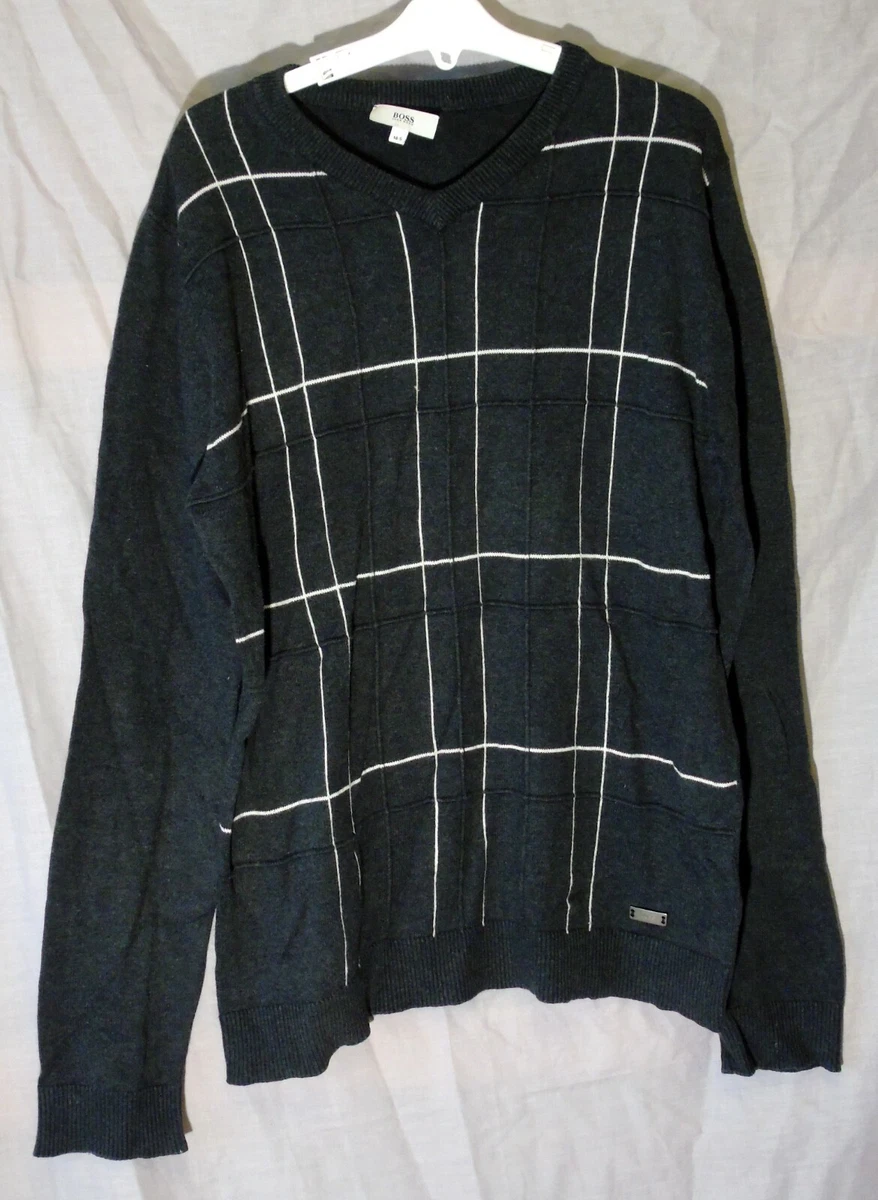 Hugo Boss Boys Grey Check Jumper Age 14 Years V Neck