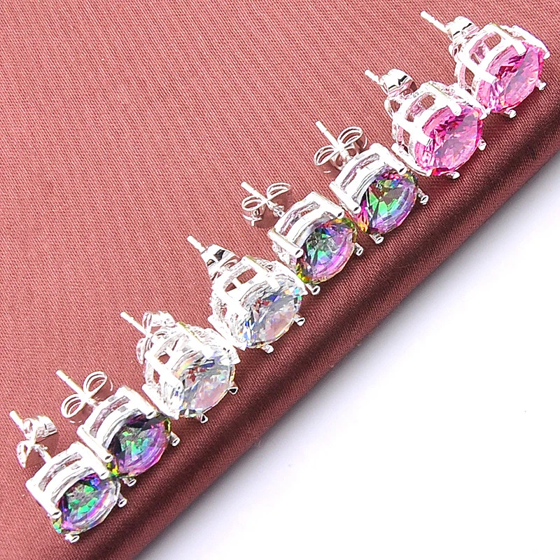 Juego de 4 aretes de compromiso de topacio místico topacio rosa circón blanco Foto 2 de 4