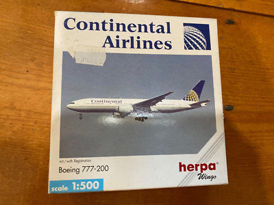 Vintage Herpa 1:500 Continental Airlines 777-200 diecast model jet