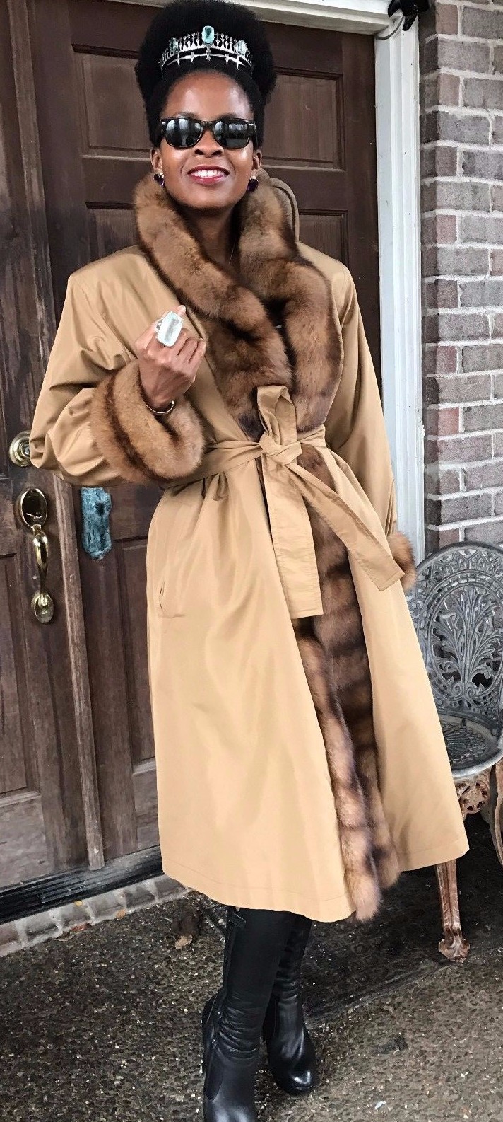 SAINT LAURENT Nuovo Trench Giacca Designer Yves St Laurent Russian Pelliccia di Sabbia M 6 10 12