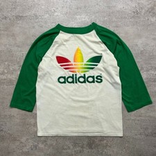 VTG 80s ADIDAS RAINBOW LOGO TREFOIL RAGLAN SHIRT SIZE M MADE IN USA GREEN