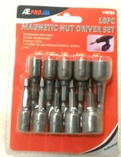 10 PC. MAGNETIC NUT DRIVER SET SAE & METRIC 2" LONG 1/4" QUICK CHANGE