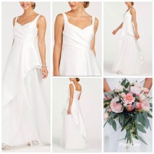 NWT Adrianna Papell 10 White off Ivory Long Gown Mikado Sleeveless Cascade Dress