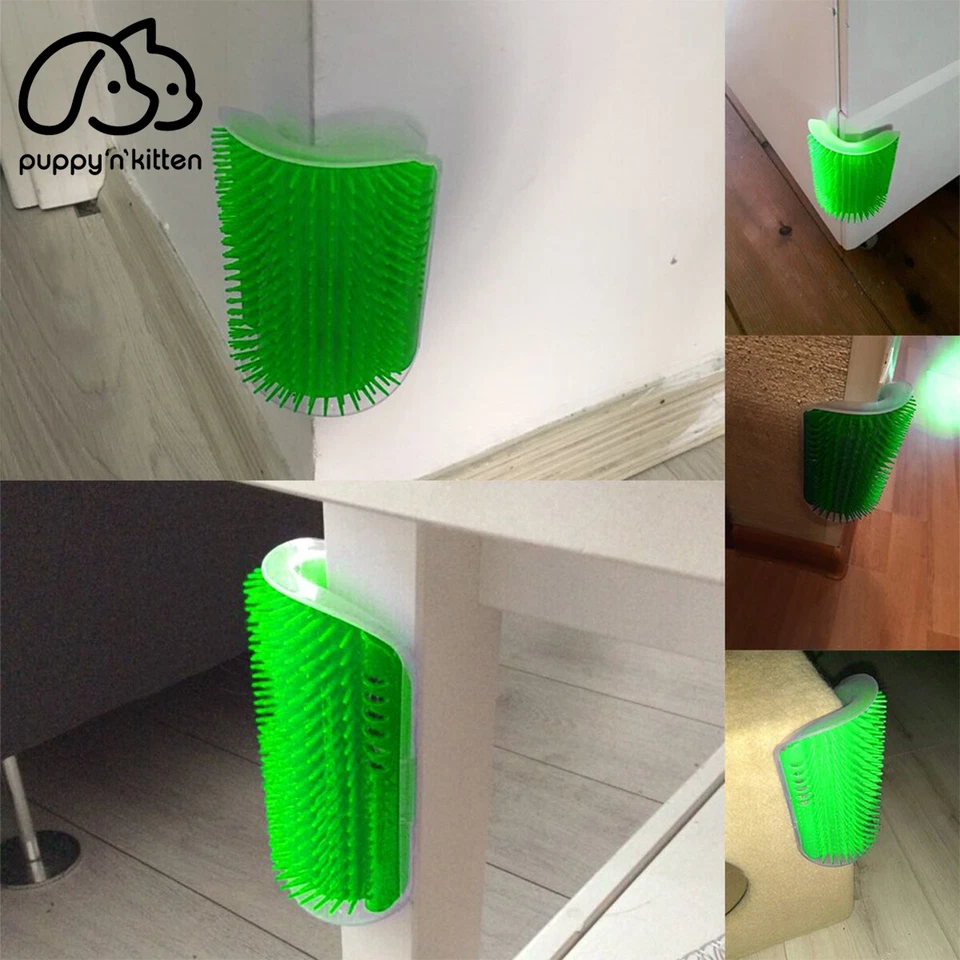 Cepillo de aseo automático para gatos mascotas pared esquina aseo peine de masaje juguete y hierba gatera Foto 4 de 4