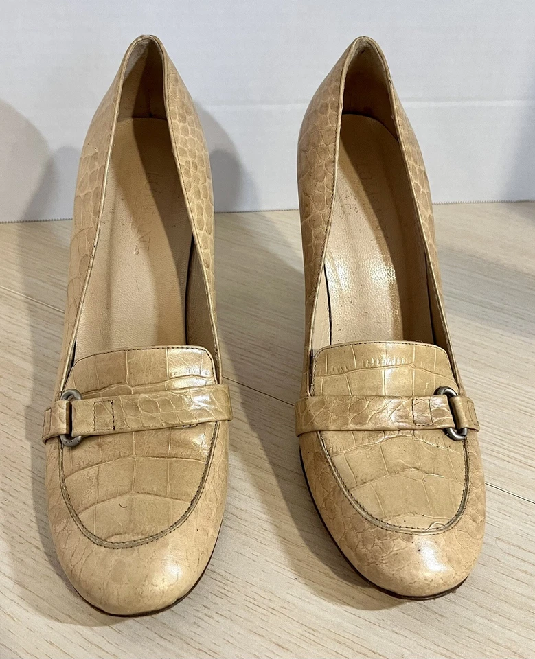 Lumiani 压花 Croc 奶油色皮革高跟鞋美国尺码 9.5 米 意大利 — 第 2/4 张图片