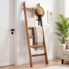 6-Tier 5.4ft Blanket Ladder with Hooks Farmhouse Honey Brown