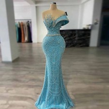 Crystal Evening Dresses for Women with Beads Rhinestones One-Shoulder Party Gown