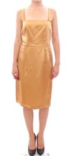 Dolce&Gabbana Women Bronze Dress 100% Silk Luxury Knee Length Zip Sheath Bodycon