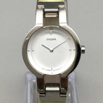 #ad Pulsar Womens Watch 25mm Silver Tone Yellow Leather V400 1090 New Battery $29.74