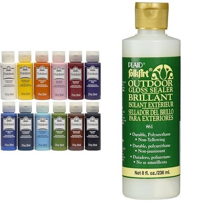 FolkArt 12-Color 2 oz Outdoor Craft Paint Set + 8 oz Outdoor Gloss Sealer