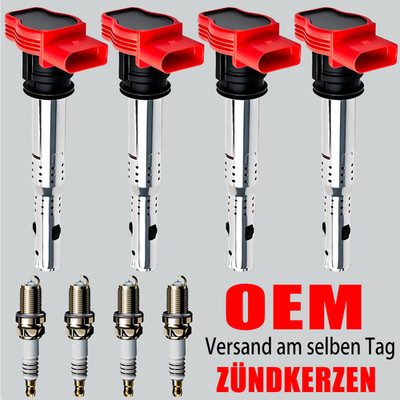 4x OEM Zündspule + 4x Zündkerze für Audi A4 8E A5 A6 A7 A8 Q5 Q7 R8 VW Touareg