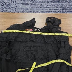 Gacaky Lace Trim Mini Ruffle Flowy Black Babydoll Dress Romper Built-in-shorts