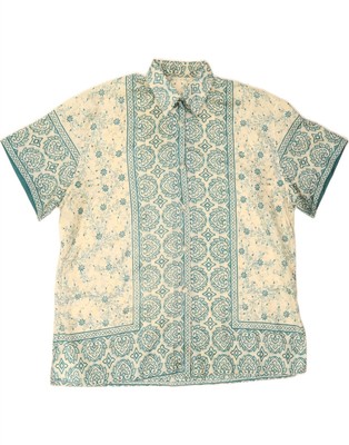 VINTAGE Damen Kurzarm Shirt UK 20 2XL weiß geblümt CH09