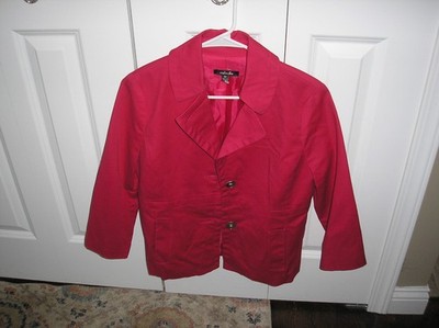 Rafaella Women Red Dressy Jacket, 3/4 Sleeves, 2 Button Closure Size M- New