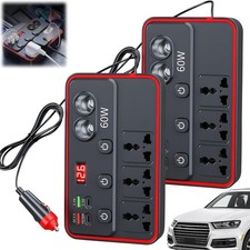 2 Pack Multifunctional Car Power Inverter Car Charger with AC Outlets USB