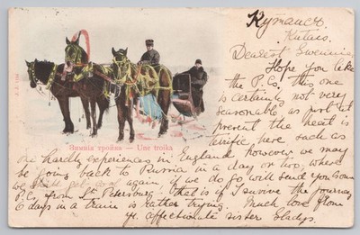 Wintertroika Drei Pferdekutsche Schlitten Russland 1904 J J