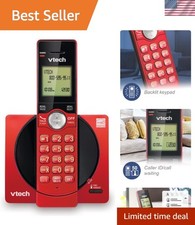 Home Cordless Phone in Red with Caller ID, Full Duplex Speaker  Quiet Mode
