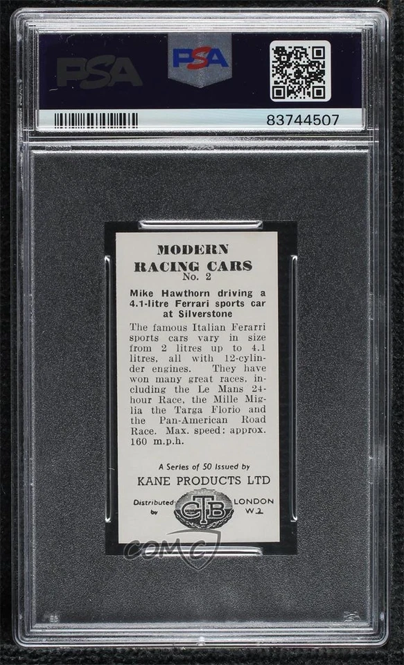 1954 Kane Modern Racing Cards Mike Hawthorn #2 PSA 8 - Image 2 of 2
