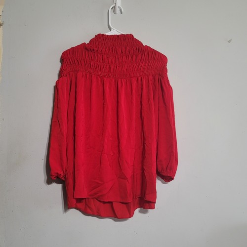 Cato Red Top Size Medium Smocked Flowy Boho Blouse Shirt Twee Whimsy - Picture 2 of 3