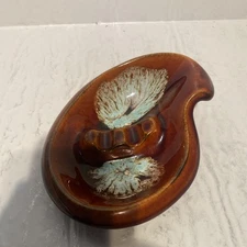 Vintage Ashtray Made in USA Mid Century Retro Brown / Turquoise Pottery Glazed