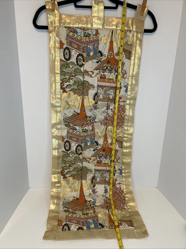 Tapiz bordado japonés colgante de pared 3 pies seda multicolor/oro borde (B1) Foto 3 de 4