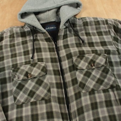 PURITAN hooded fleece lined full zip flannel shirt jacket LARGE