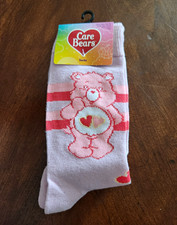 Care Bears Love-a-Lot Bear Pink Striped Crew Socks Kids 6.5-12, 1 Pair