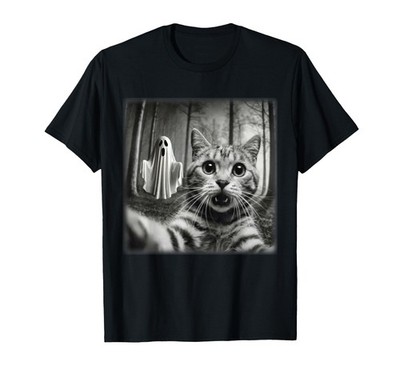 Funny Halloween Cat Selfie with Spooky Ghost Cat Lovers T-Shirt