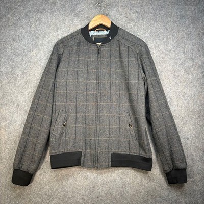House of Cavani Jacket Mens UK 40 Grey Black Wool Tweed Check Bomber