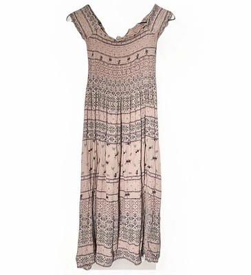 Kimchi Blue Boho Modi Dress Pink Print Off Shoulder Size Small Smocked